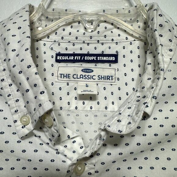 Old Navy Button Up Regular Fit Polka Dot Classic Shirt White Top Men sz Large - Picture 4 of 5